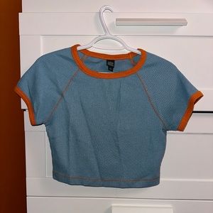 Wild Fable Women's Size Small Blue & Orange Waffle Knit Crop Top